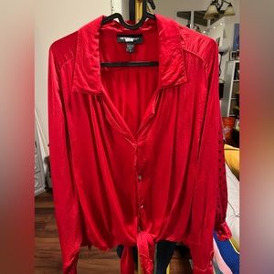 Red Blouse with Tie Waste - Long Sleeve